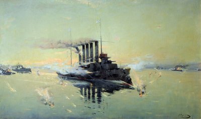 Kreuzer Askold kämpft am 28. Juli 1904 im Gelben Meer, 1906 von Konstantin Veshchilov